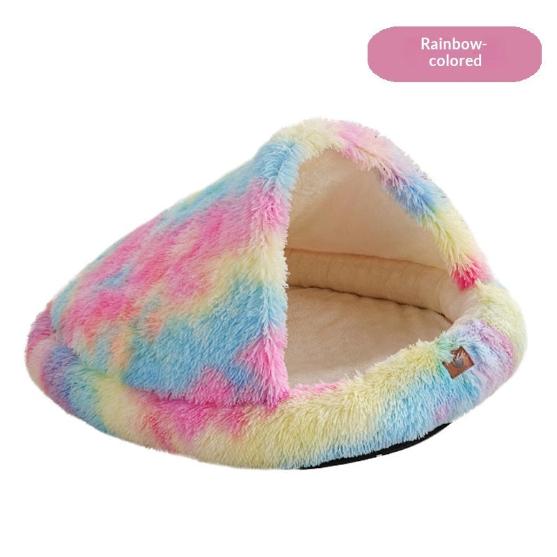 Windproof Plush Shell Pet Bed – Semi-Enclosed Design