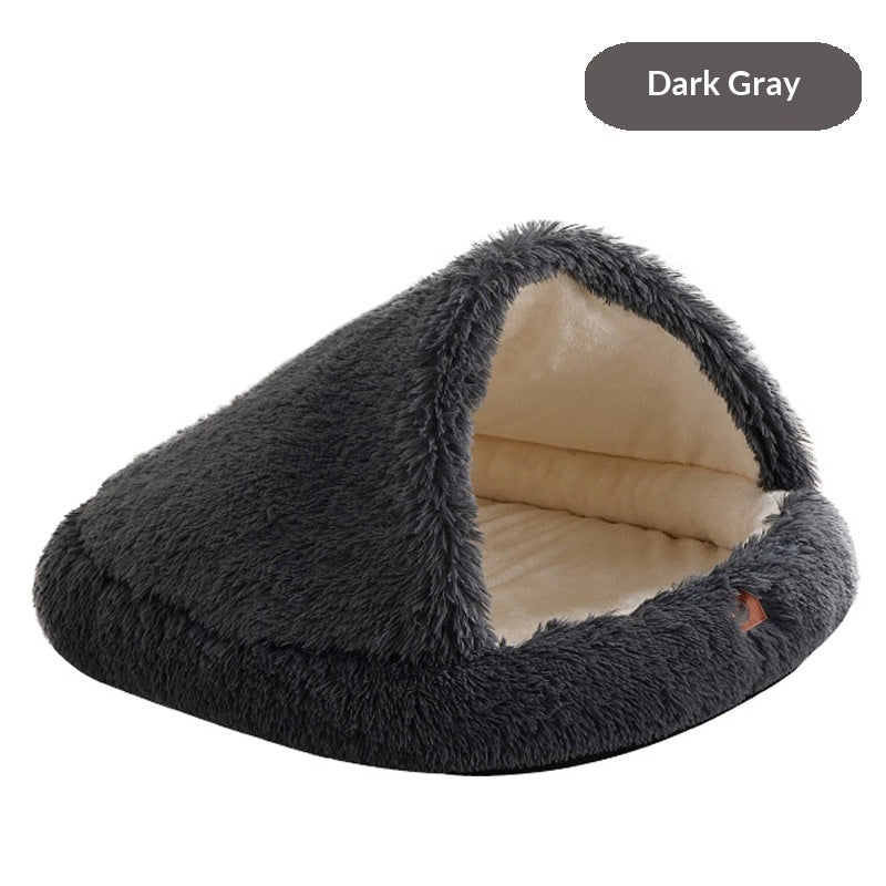 Windproof Plush Shell Pet Bed – Semi-Enclosed Design