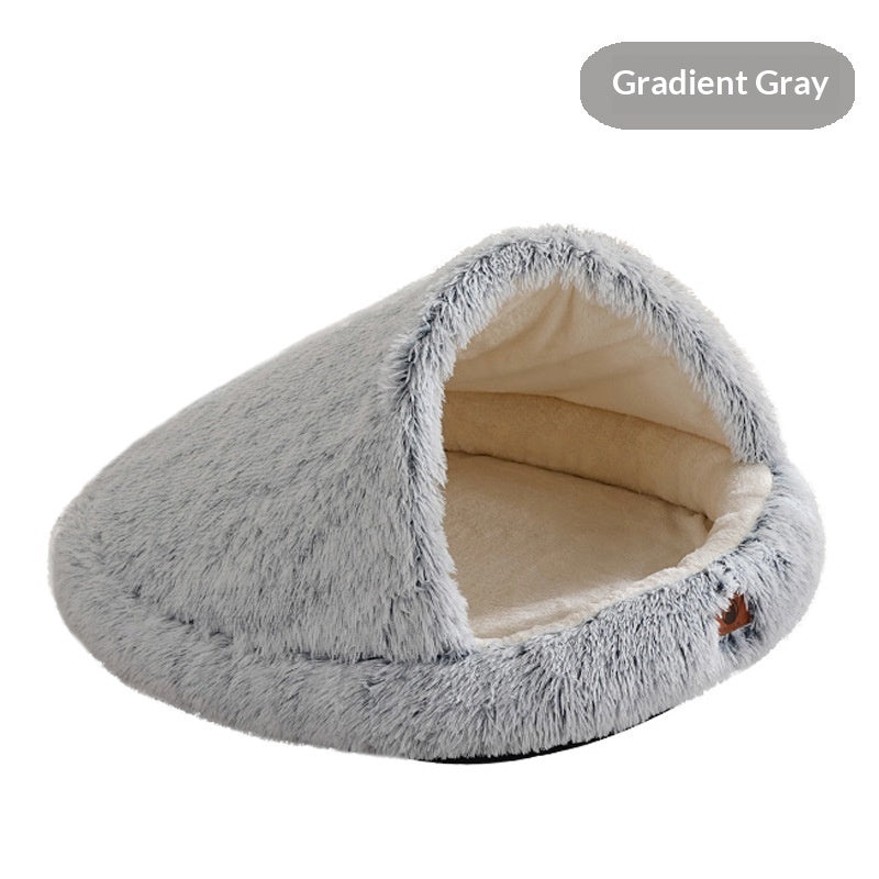Windproof Plush Shell Pet Bed – Semi-Enclosed Design