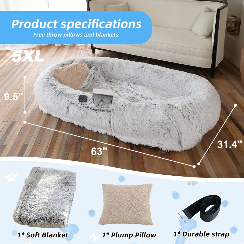 Large Orthopedic Human & Dog Bed – Washable Faux Fur, Grey