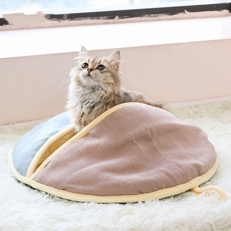 Round Cotton & Linen Semi-Enclosed Pet Nest – Warm & Cozy