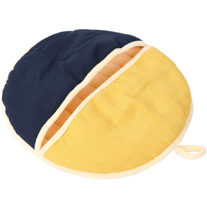 Round Cotton & Linen Semi-Enclosed Pet Nest – Warm & Cozy