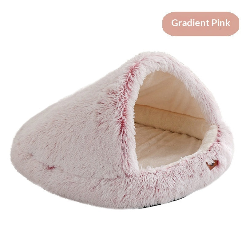 Windproof Plush Shell Pet Bed – Semi-Enclosed Design